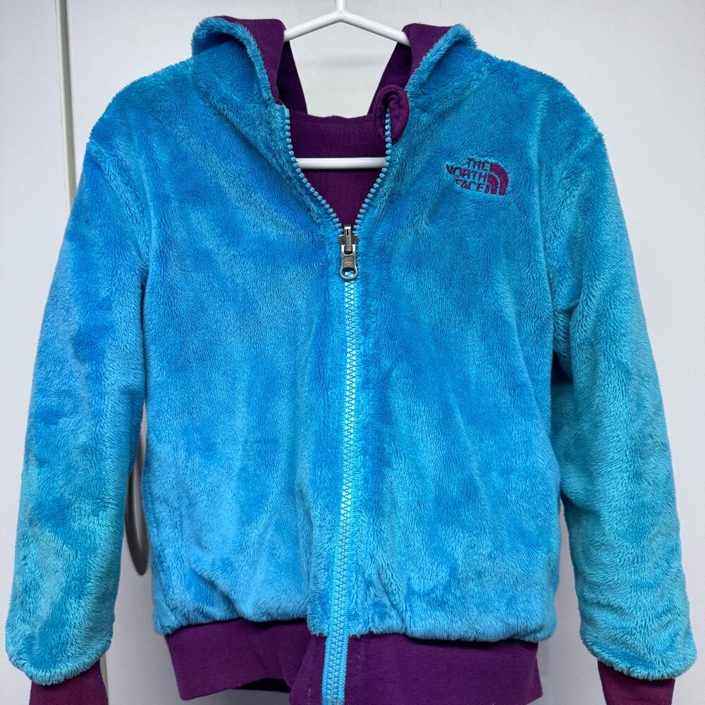 The North Face Toddler Reversible Purple And Turquoise Zip Up Hoodie
